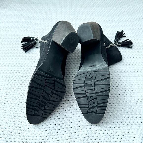 Stuart Weitzman Black Nubuck Prancing Heeled Western Zip Ankle Boots 8.5 - Picture 9 of 10
